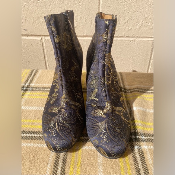 Franco Sarto Olympia Black and Gold Asian Inspired Embroidered Ankle Booties - Picture 6 of 9